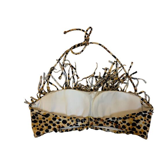 Victoria's Victoria Secret Bikini Top Cheetah Fringe Halter Tie Size Small S EUC - Picture 2 of 6